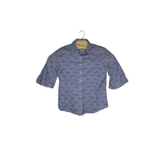 Brooks Brothers Blue Striped Sz 10 Cotton Blouse 3/4 Sleeve‎ Shirt w/ Red Fleece - Picture 2 of 6